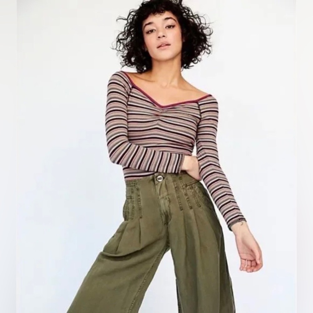 Free People Striped Bodysuit Long Sleeve Top